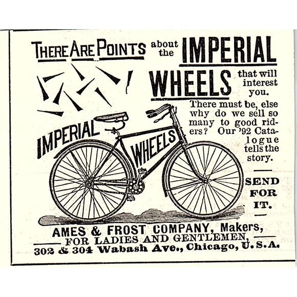 None and/or Unknown Other - Imperial Wheels Bicycle Ames & Frost Company Chicago 1892 Ad AG2-M19